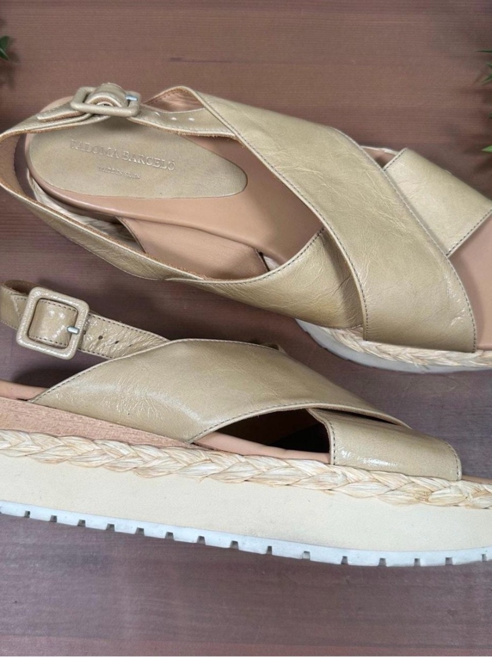 Paloma Barcelo Cream Cross-Strap Espadrille Platform Sandals